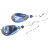 Murano Glass Blue Plum Swirl Teardrop Silver Earrings - JKC Murano