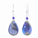 Murano Glass Blue Plum Swirl Teardrop Silver Earrings - JKC Murano