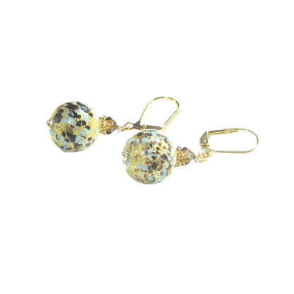 Murano Glass Turquoise Leopard Ball Gold Earrings - JKC Murano