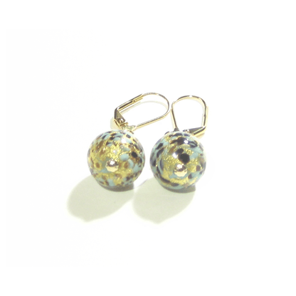 Murano Glass Turquoise Leopard Ball Gold Earrings - JKC Murano