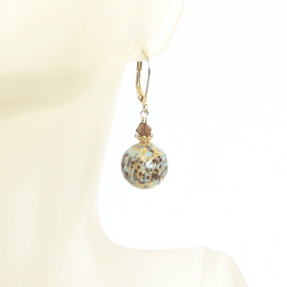 Murano Glass Turquoise Leopard Ball Gold Earrings - JKC Murano