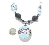 Murano Glass Turquoise Leopard Pendant Silver Necklace - JKC Murano