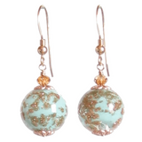 Italian Venetian Glass Turquoise Copper Gold Earrings by JKC Murano - JKC Murano