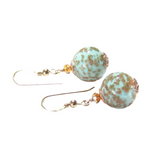 Italian Venetian Glass Turquoise Copper Gold Earrings by JKC Murano - JKC Murano