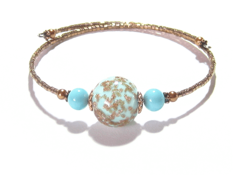 Murano Glass Turquoise Copper Ball Bangle Bracelet - JKC Murano