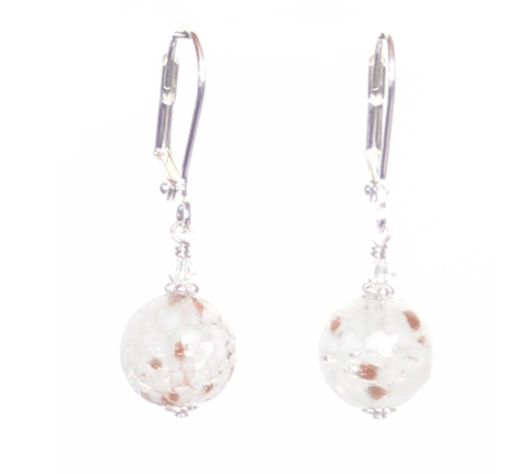 Murano Glass White Copper Ball Silver Earrings - JKC Murano