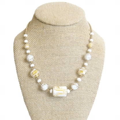 Murano Glass White Yellow Gold Necklace - JKC Murano