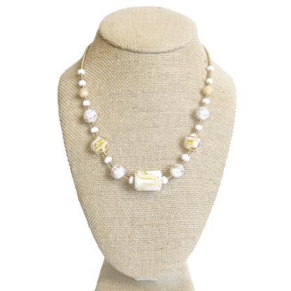 Murano Glass White Yellow Gold Necklace - JKC Murano