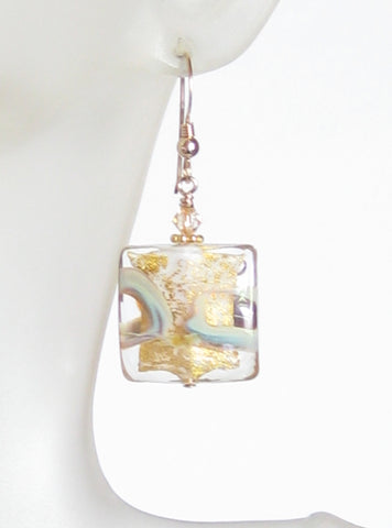 Murano Italian Glass Square Chunky Gold Earrings - JKC Murano