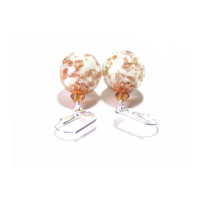 Murano Glass White Copper Ball Silver Earrings, Venetian Jewelry - JKC Murano