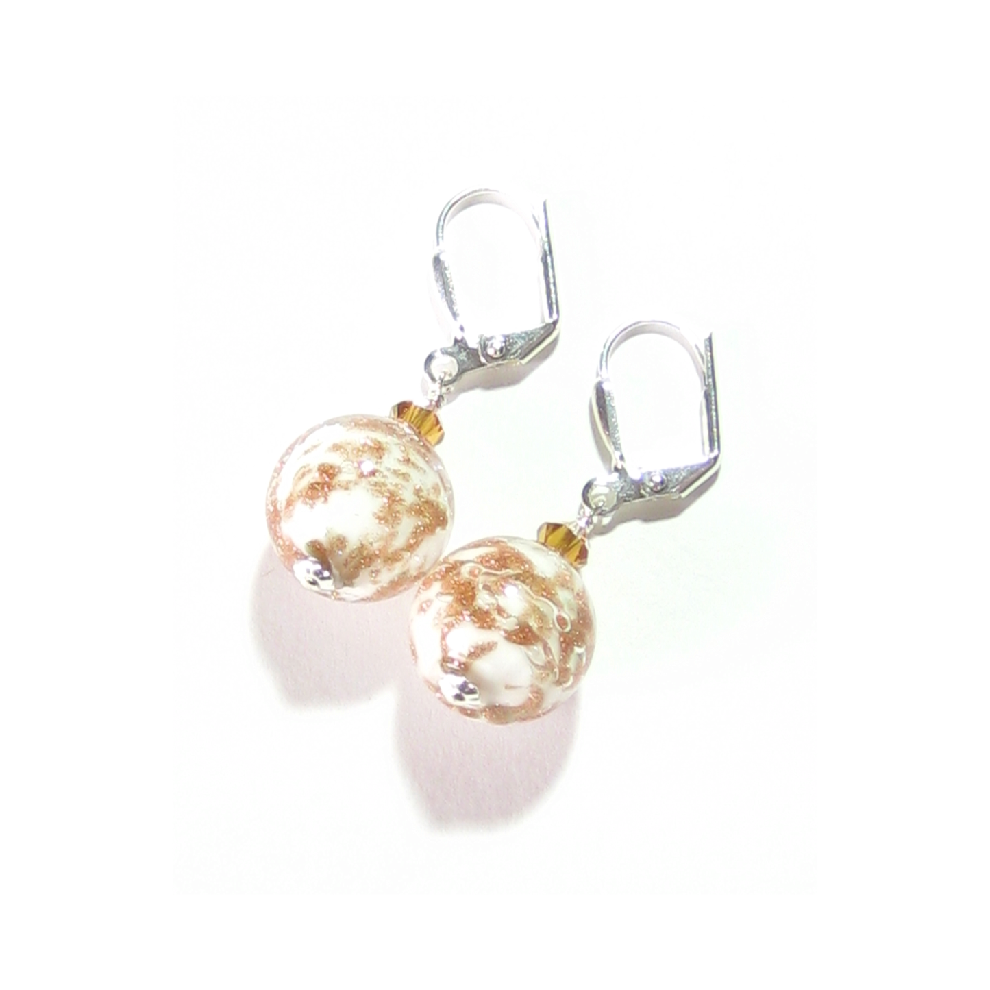 Murano Glass White Copper Ball Silver Earrings, Venetian Jewelry - JKC Murano
