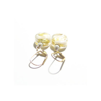 Murano Glass White Swirl Yellow Gold Earrings by JKC Murano - JKC Murano