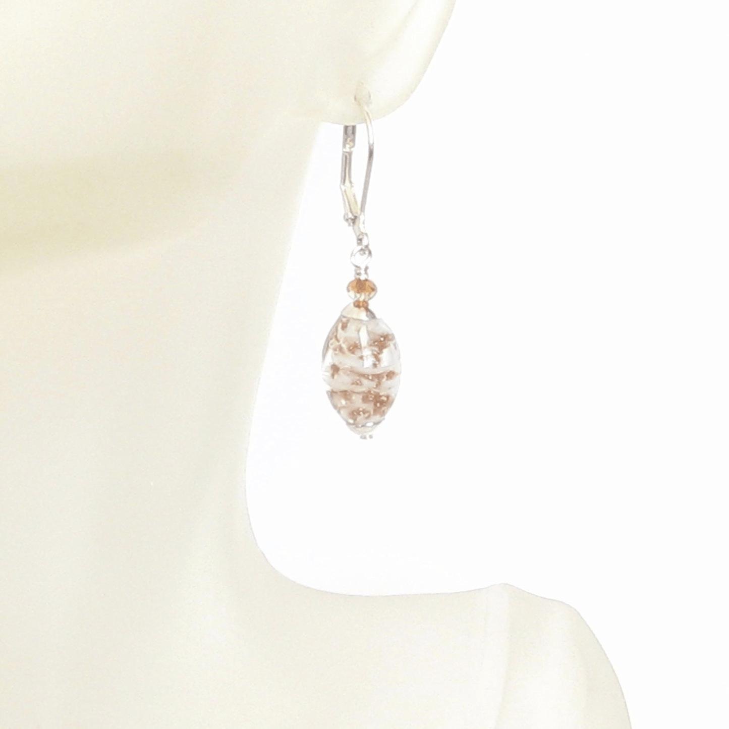 Murano Glass White Copper Oval Silver Earrings - JKC Murano