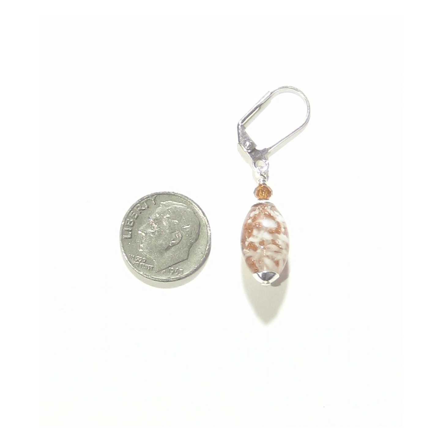 Murano Glass White Copper Oval Silver Earrings - JKC Murano