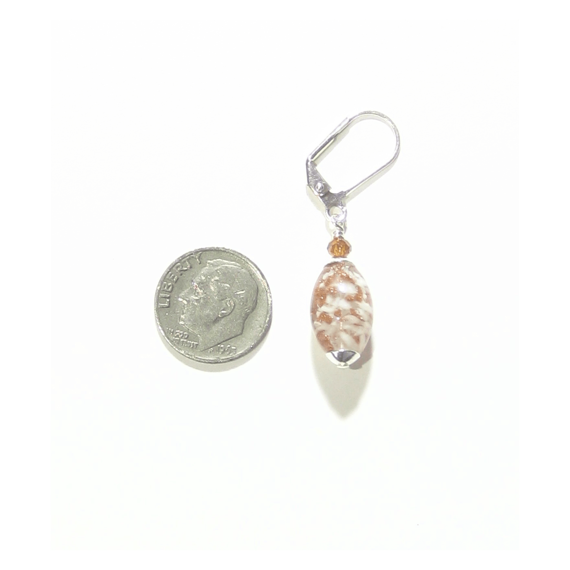 Murano Glass White Copper Oval Silver Earrings - JKC Murano