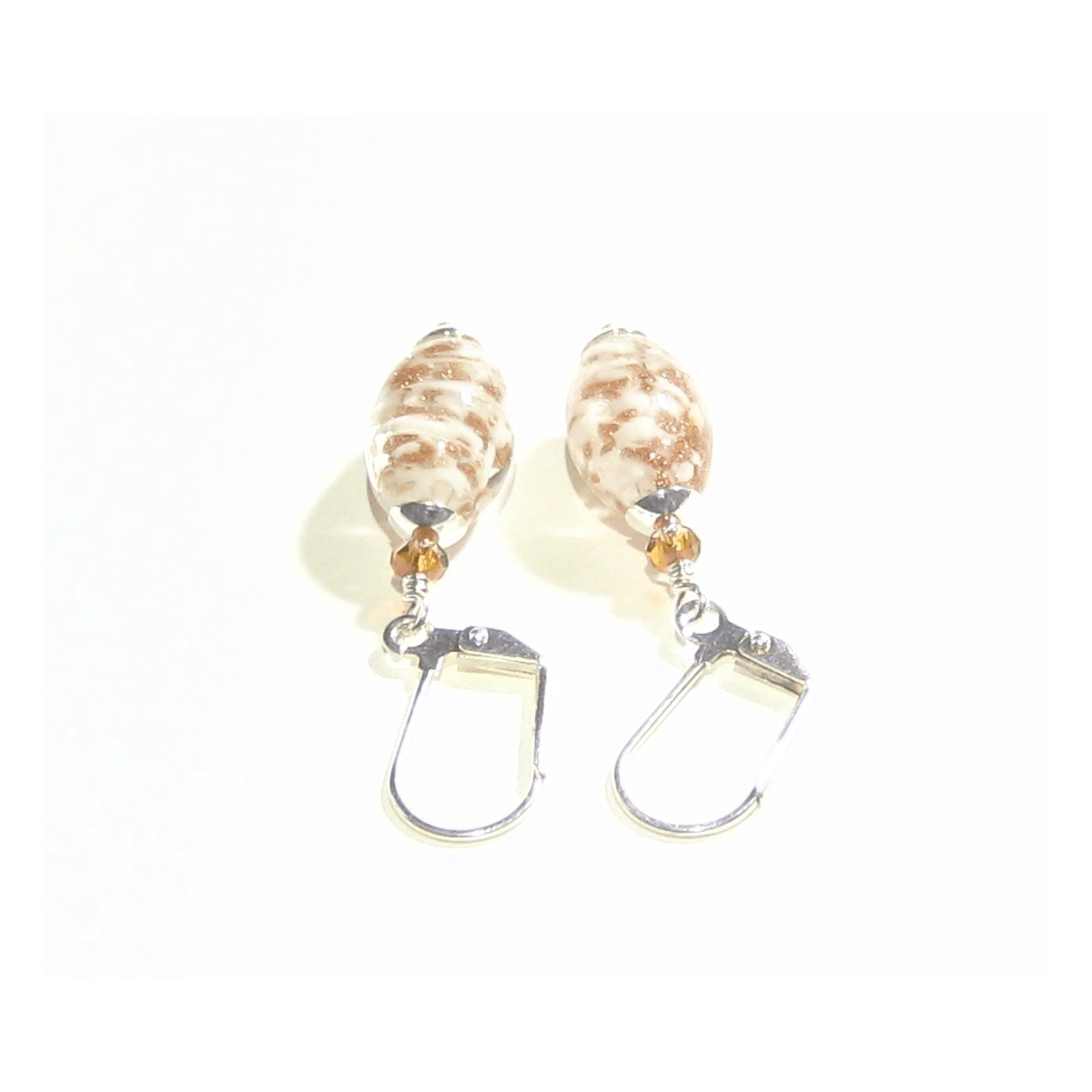 Murano Glass White Copper Oval Silver Earrings - JKC Murano