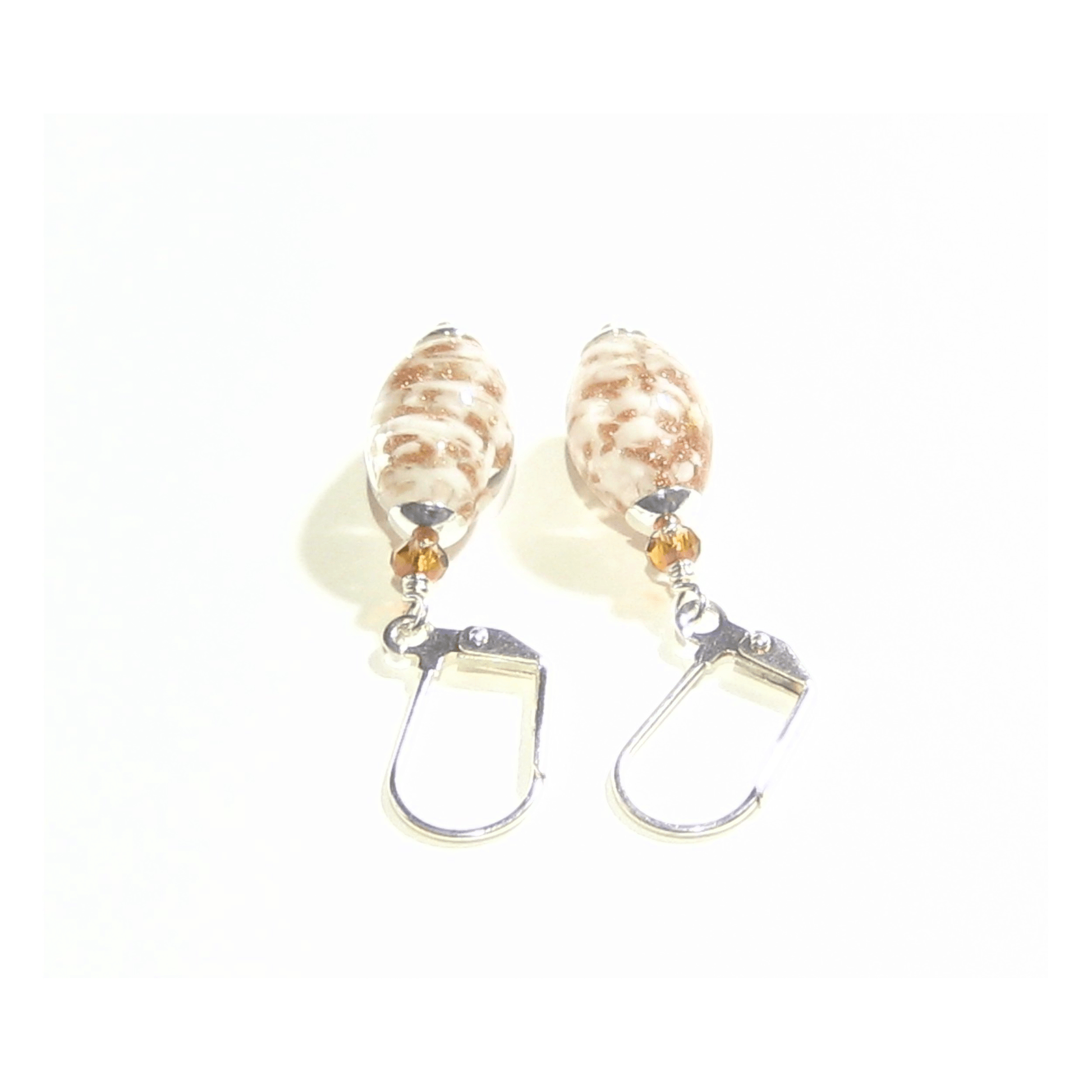 Murano Glass White Copper Oval Silver Earrings - JKC Murano