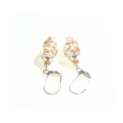 Murano Glass White Copper Oval Silver Earrings - JKC Murano