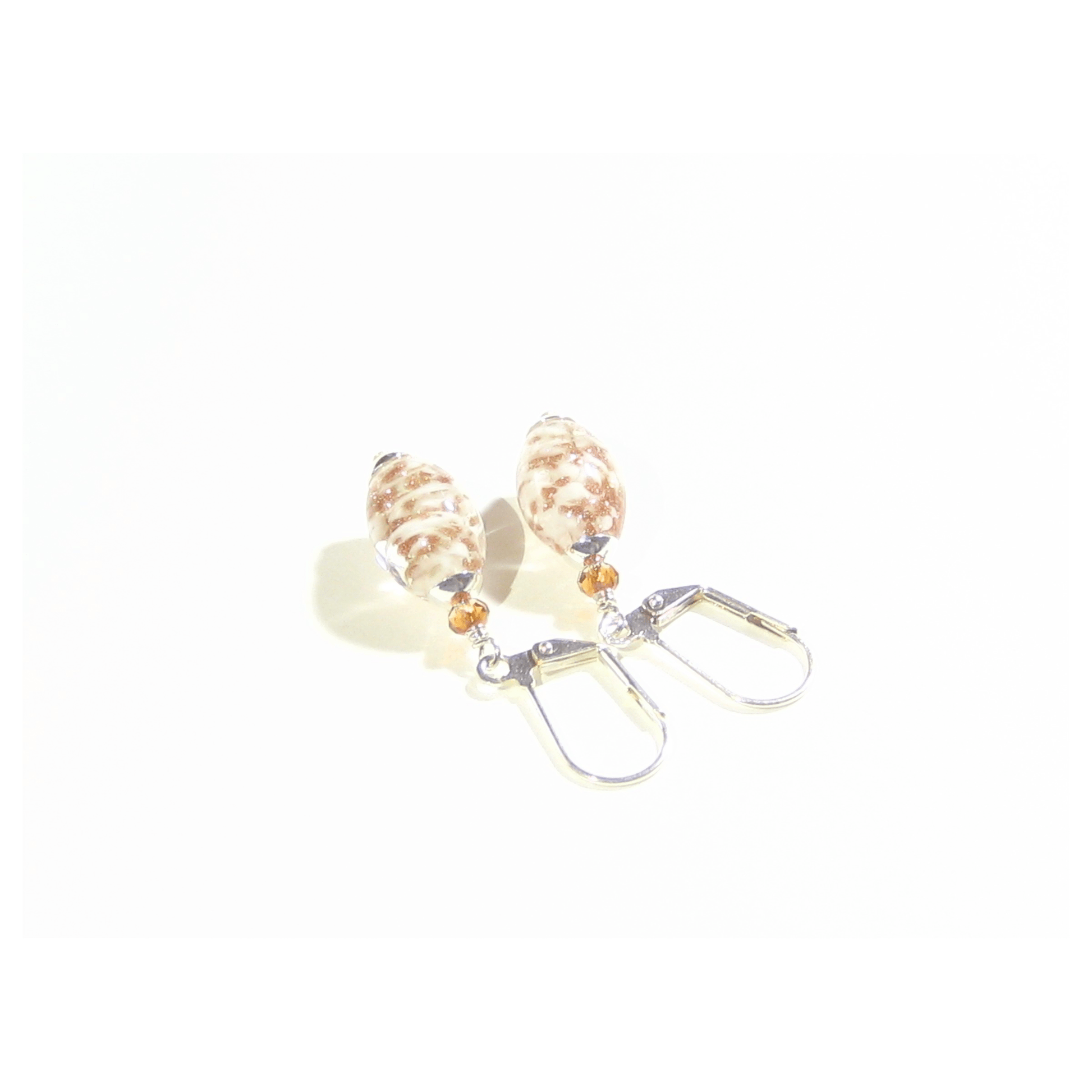 Murano Glass White Copper Oval Silver Earrings - JKC Murano