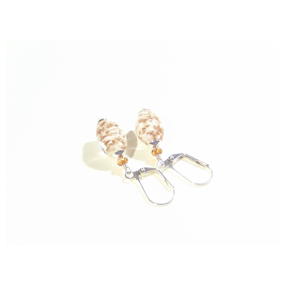 Murano Glass White Copper Oval Silver Earrings - JKC Murano