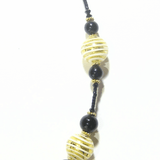 Murano Glass Black White Stripes Ball Gold Necklace - JKC Murano