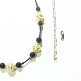 Murano Glass Black White Stripes Ball Gold Necklace - JKC Murano