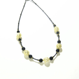 Murano Glass Black White Stripes Ball Gold Necklace - JKC Murano