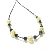 Murano Glass Black White Stripes Ball Gold Necklace - JKC Murano