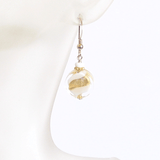 Murano Glass White Swirl Yellow Gold Earrings by JKC Murano - JKC Murano