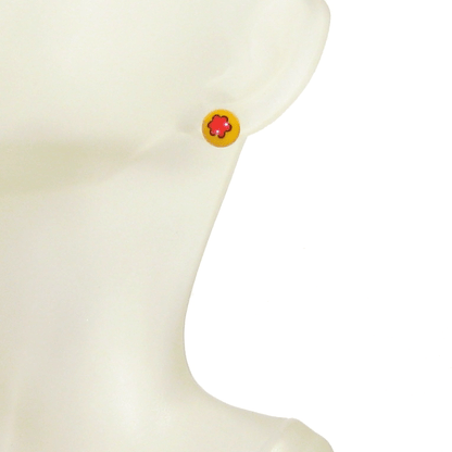 Murano Millefiori Yellow Red Flower Sterling Silver Post Earrings, Studs - JKC Murano