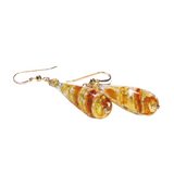 Murano Glass Topaz Swirl Teardrop Long Gold Earrings - JKC Murano