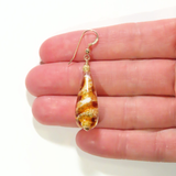 Murano Glass Topaz Swirl Teardrop Long Gold Earrings - JKC Murano