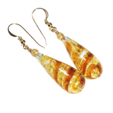 Murano Glass Topaz Swirl Teardrop Long Gold Earrings - JKC Murano