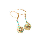 Murano Glass Aqua Copper Ball Gold Earrings