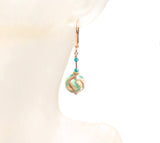 Murano Glass Aqua Copper Ball Gold Earrings