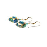 Murano Glass Aqua Green Dot Heart Gold Earrings