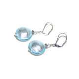 Murano Glass Aquamarine Large Disc Silver Earrings