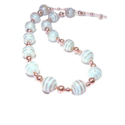 Murano Glass Aquamarine Ball Bronze Gold Necklace by JKC Murano