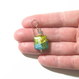 Murano Glass Green Aqua Square Gold Earrings, Leverback Earrings - JKC Murano