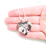Murano Glass Heart Black Silver Swirl Pendant Necklace by JKC Murano