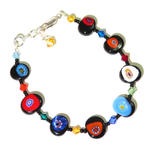 Murano colorful millefiori black adjustable bracelet