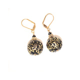 Murano Glass Black Frit Chunky Gold Ball Earrings, Italian Glass Jewelry