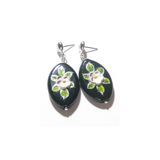 Murano Glass Black Oval Flower Sterling Silver Earrings - JKC Murano