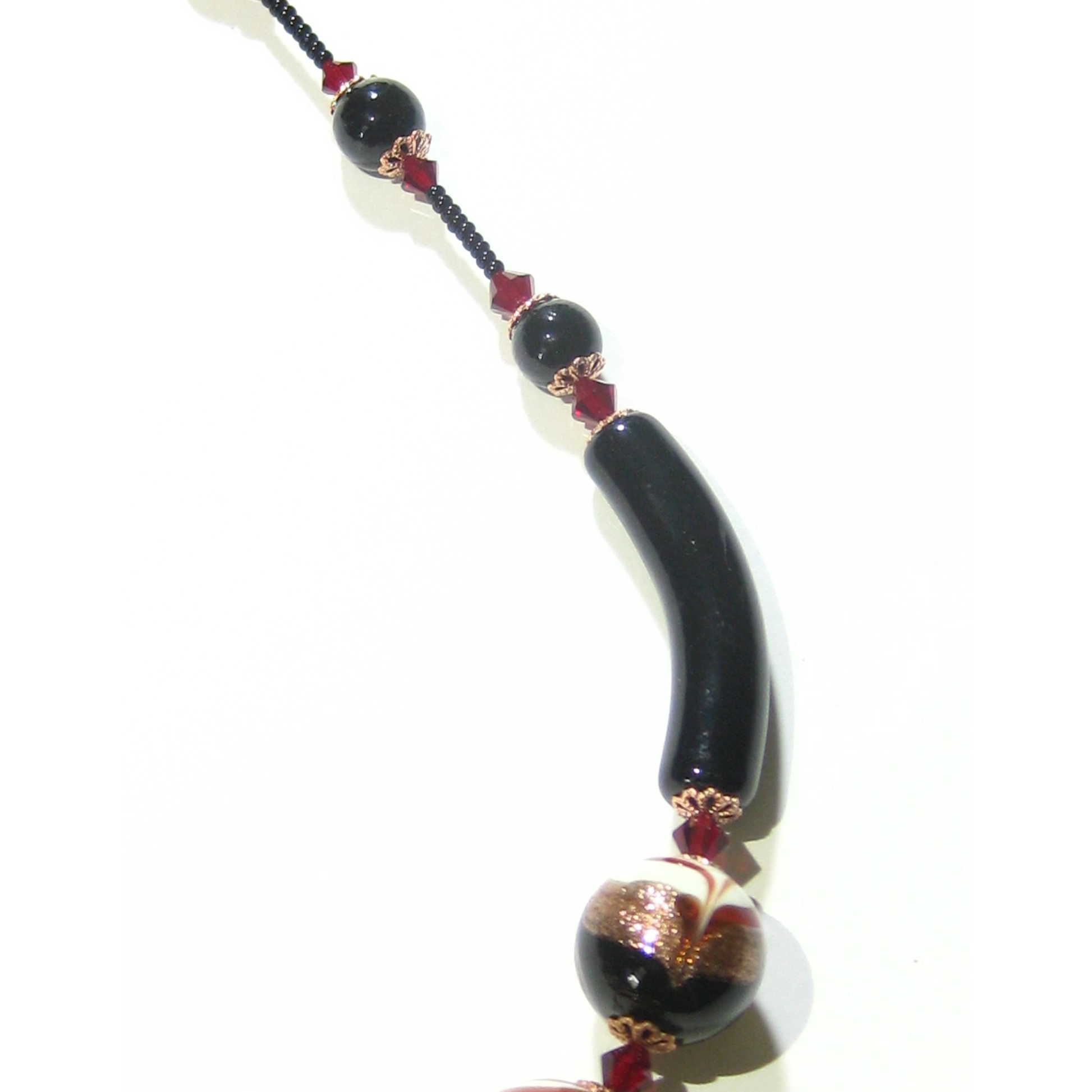Murano Glass Red Black Swirl Silver Necklace - JKC Murano