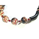 Murano Glass Red Black Swirl Silver Necklace - JKC Murano