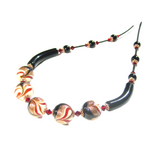 Murano Glass Red Black Swirl Silver Necklace - JKC Murano