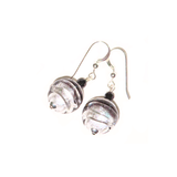 Murano Glass Black Silver Saturn Ball Silver Earrings