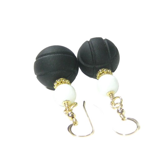 Murano Glass Black White Chunky Gold Earrings - JKC Murano
