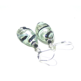 Murano Glass Black White Swirl Oval Sterling Silver Earrings - JKC Murano