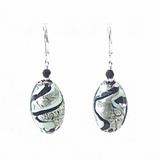 Murano Glass Black White Swirl Oval Sterling Silver Earrings - JKC Murano